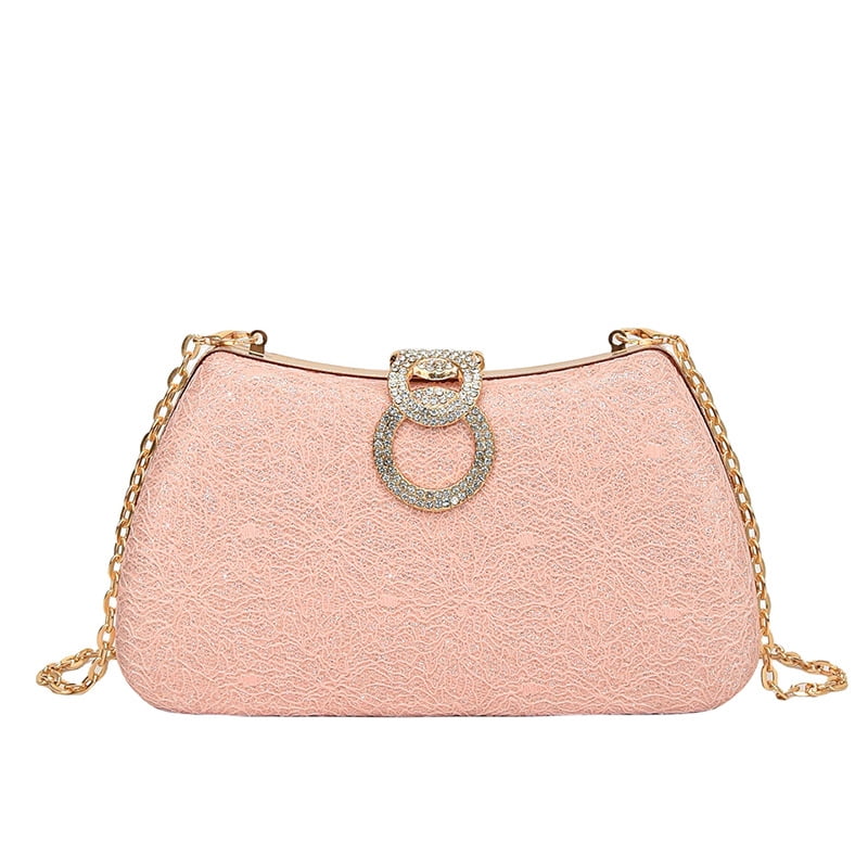 Women's Fashion Evening Bag Rhinestone Decrated Clutch Handbag with Chain