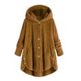 thumbnail image 1 of Women's Fashion Faux Fur Button Coat - Solid Color Loose Hooded Pullover Sweater Jacket, Ginger Yellow, 4XL, 1 of 3
