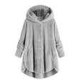 thumbnail image 1 of Women's Fashion Faux Fur Button Coat - Solid Color Loose Hooded Pullover Sweater Jacket, Light Gray, XXXL, 1 of 3