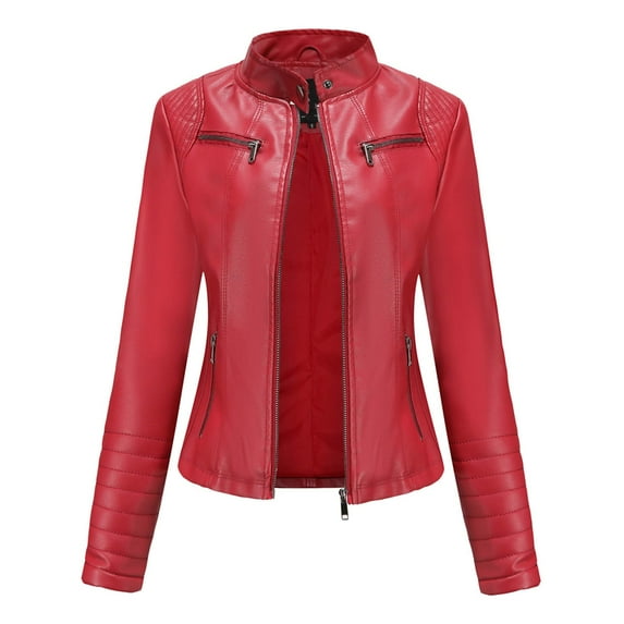 Women's Fashion Faux Leather Jackets Lightweight Solid Color Zip Up Slim Short PU Coat Leather for Women Outwear