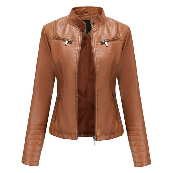 Women's Fashion Faux Leather Jackets Lightweight Solid Color Zip Up Slim Short PU Coat Leather for Women Outwear
