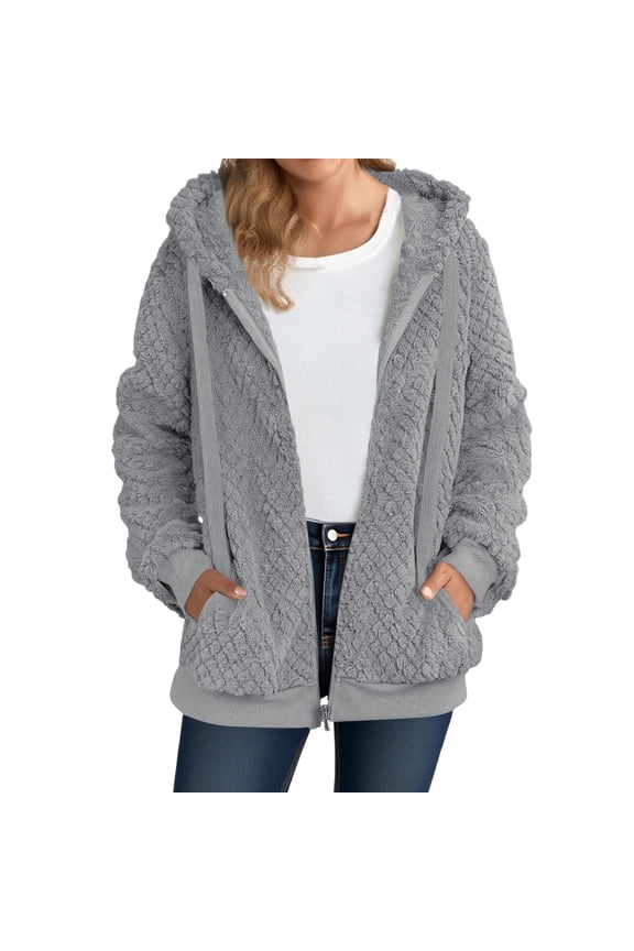Women's Fashion Faux Shearling Shaggy Full Zip Coats Warm Winter Jackets with Pocket 2025 Fashion Clothes