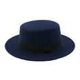 thumbnail image 1 of Women's Fashion Fedora Hat, Stylish Church Hat with Ribbon, Wide Brim Wool Flat Top Hat for Women, Party Hat, Casual Sun Hat for Daily Wear, Easter, and Spring Outfits-Navy, 1 of 2
