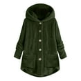 thumbnail image 1 of Women's Fashion Fleece Hooded Jacket - Irregular Patchwork Cat Ear Warm Coat with Pockets, Green, 5XL, 1 of 3