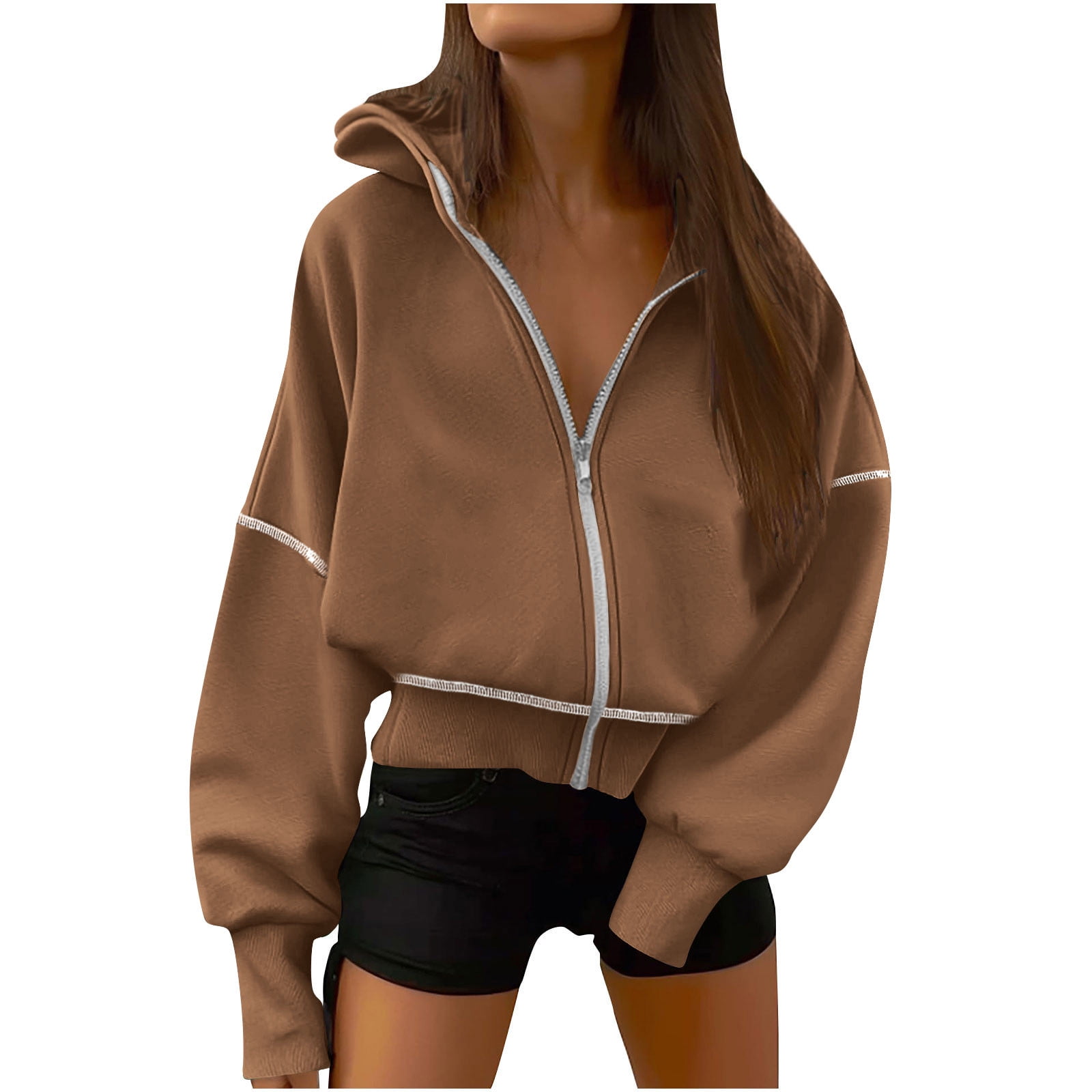 Floerns Felpa Con Cappuccio Donna Plus Size Farfalla - Giacca Zip Manica Lunga Con Tasche - Taglie Forti 1XL A 5XL - 2