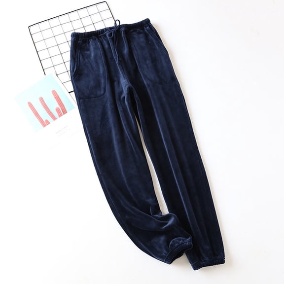 Women's Fashion Fleece Lined Pajama Pants, Thickened Warm Sleepwear, Comfortable Nightwear Pants for Relaxation and Seasonal Wear,Navy,L