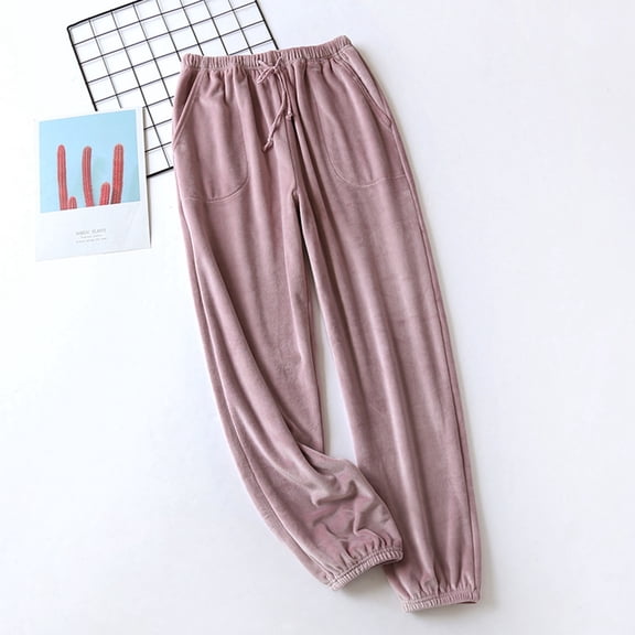 Women's Fashion Fleece Lined Pajama Pants, Thickened Warm Sleepwear, Comfortable Nightwear Pants for Relaxation and Seasonal Wear,Pink,M