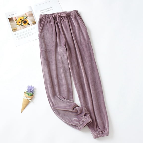 Women's Fashion Fleece Lined Pajama Pants, Thickened Warm Sleepwear, Comfortable Nightwear Pants for Relaxation and Seasonal Wear,Purple,M