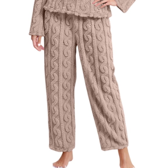 Women's Fashion Fleece Lined Pajama Pants, Thickened Warm Sleepwear, Long Night Pants for Winter, Cozy and Soft for Cold Weather Comfort,Light Brown,One Size