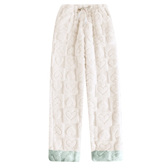 Women's Fashion Fleece Lined Pajama Pants, Thickened Warm Sleepwear, Warm Long Pajama Bottoms for Gift Giving and Personal Use,White,M