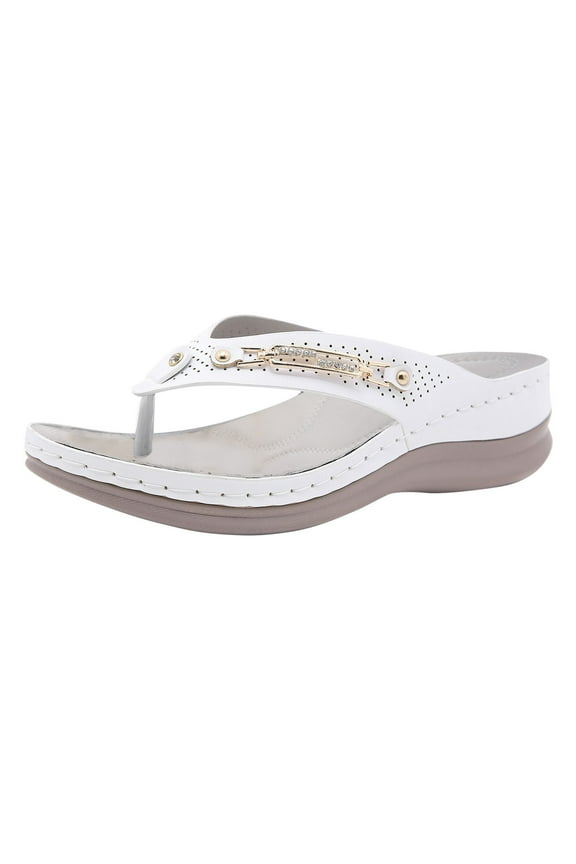 Women's Fashion Flip Flop with Rhinestone Metal Buckle Comfortable Platform Wedge Orthopedic Walking Sandals Summer Casual Open Toe Slip On Slides Dress Slippers