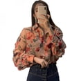 thumbnail image 1 of Women's Fashion Floral Print V-Neck Long Sleeve Shirt Blouse, 1 of 6