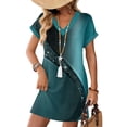 thumbnail image 1 of Women's Fashion Floral Print V-Neck Short Sleeve Casual Dress with Pocket, Pullover Summer Dress, Lightweight Comfort Fit, Stylish Ladies Clothing,Turquoise,L, 1 of 8