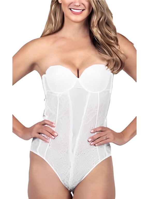 Women's Fashion Forms 29073 Lace Backless Strapless Bodysuit (Off White S)