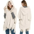 thumbnail image 1 of Women's Fashion Fringe Spring And Autumn Winter Batsleeve Sweater Pullover Striped Cape Hooded Sweater Shawl Top Pack of Head Scarfs Ladies Evening Wrap Shawl Wrap plus Size Dress Shawls for Girls, 1 of 5
