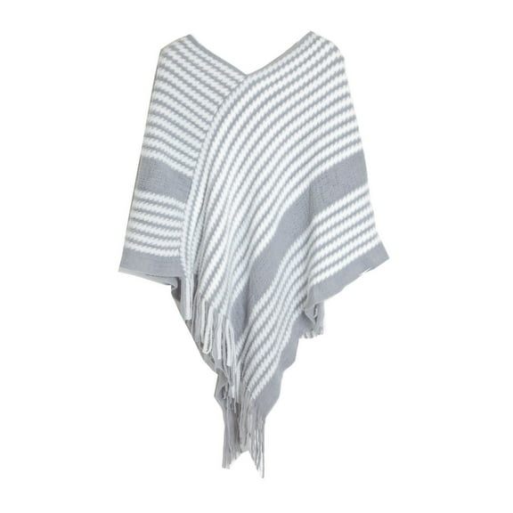 Women's Fashion Fringe Spring And Autumn Winter Batsleeve Sweater Pullover Striped Cape Sweater Shawl Scarf with Sleeves for Women plus Size Extra Long Scarf with Sleeves Sheer Scarf Blanket Winter