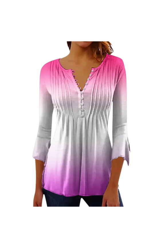 Women's Fashion Gradient Mid Sleeve Loose Half Cardigan Shirt Polyester/Spandex, Soft/Breathable, Suitable for Spring/Summer