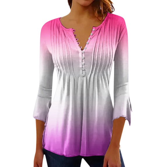 Women's Fashion Gradient Mid Sleeve Loose Half Cardigan Shirt Polyester/Spandex, Soft/Breathable, Suitable for Spring/Summer