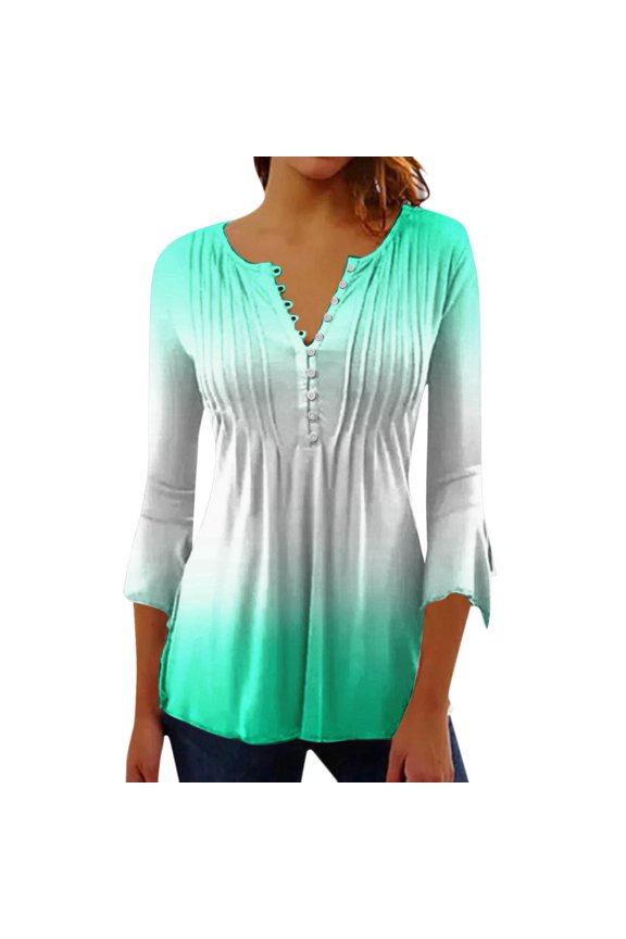 Women's Fashion Gradient Mid Sleeve Loose Half Cardigan Shirt Polyester/Spandex, Soft/Breathable, Suitable for Spring/Summer