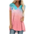 thumbnail image 1 of Women's Fashion Gradient Printed Blouse V-Neck Short Sleeve Loose T-Shirt Tops, 1 of 5