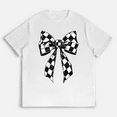 thumbnail image 1 of Women's Fashion Graphic Tee – Chic Black & White Checkered Bow Print – Soft Short Sleeve Casual T-Shirt, 1 of 5