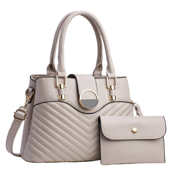 Women's Fashion Handbag and Purse 2PCS Large Capabilities Zipper Compartment Satchel Tote Work Office Shoulder Bags