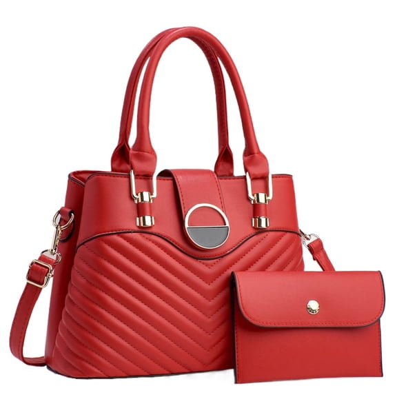 Women's Fashion Handbag and Purse 2PCS Large Capabilities Zipper Compartment Satchel Tote Work Office Shoulder Bags