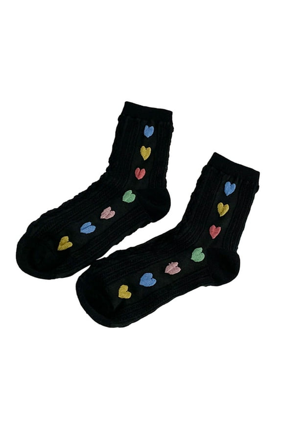 Women's Fashion Heart Print Mid Calf Socks Soft Warm Winter Autumn Casual Comfortable Crew Length Knitted