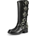 thumbnail image 1 of Women's Fashion  High Boots - Chunky Heel  with Pull-On Design, Square Toe with Decorative Buckles, 1 of 8