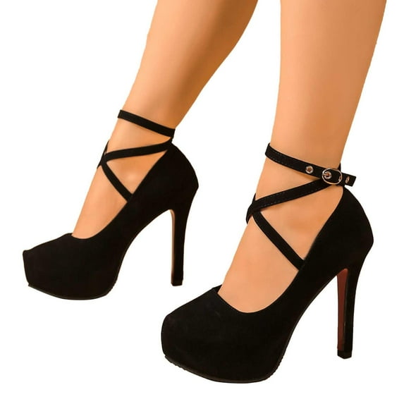 Women's Fashion High Heels Pointed Toe Chunky Heel Buckle Strap Dress Shoes For Ladies Comfortable Elegant Party