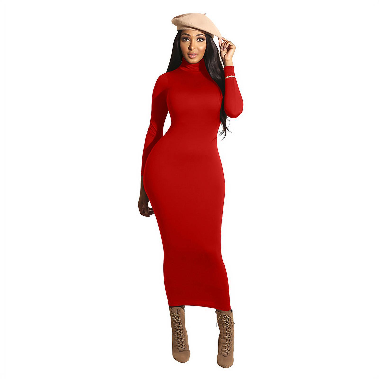 SOMTHRON Women's Turtleneck Long Sleeve Bodycon Maxi Dress - Stretchy Slim Fit Pencil Dress For Party & Club - View #8