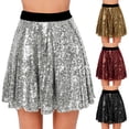 thumbnail image 1 of Women's Fashion High Waist Pleated Solid Color Short Skirt Loose Sequin Skirt High Waist Pencil Skirt A Line Mini Skirt Daily-Wear Flowy Shiny Glitter Mini Short Skirts Club Party Gold M, 1 of 7
