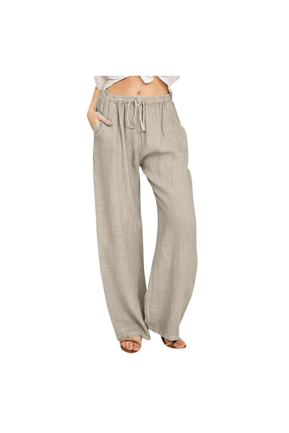Women's Fashion High-Waisted Wide Leg Drawstring Trousers Comfy Straight Leg, Long & with Pockets for All Occasions