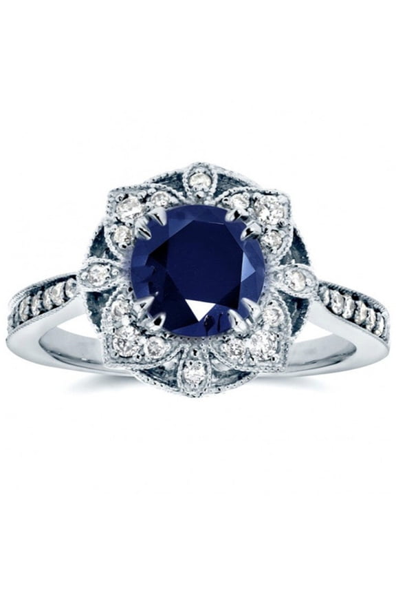 Women's Fashion Hollow Flower Inlaid Blue Zircon Ring