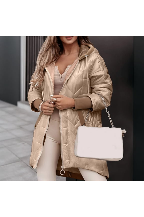 Women's Fashion Hooded Fashion Loose Long Sleeve Patchwork Jacket Mono Coat Womens Lightweight down Coats Women Long Jacket Jackets Women First down Coat Warm Fashionable Winter Jacket Full Coats for
