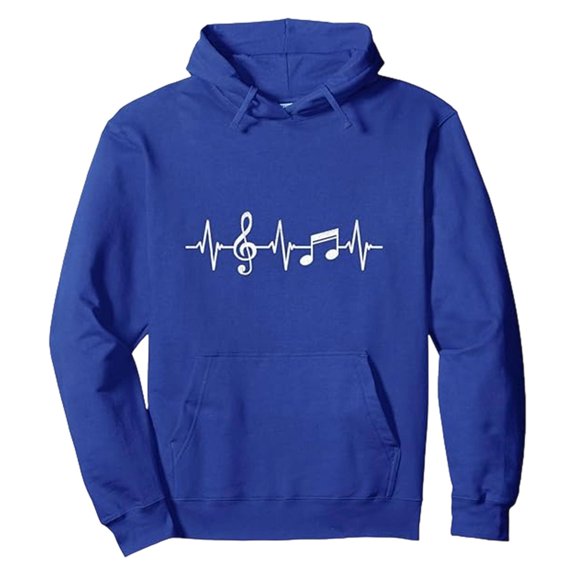 Women's Fashion Hoodies Music Note Print Hooded Pullover with Pocket Versatile Comfort Women Sweatshirt Blue L