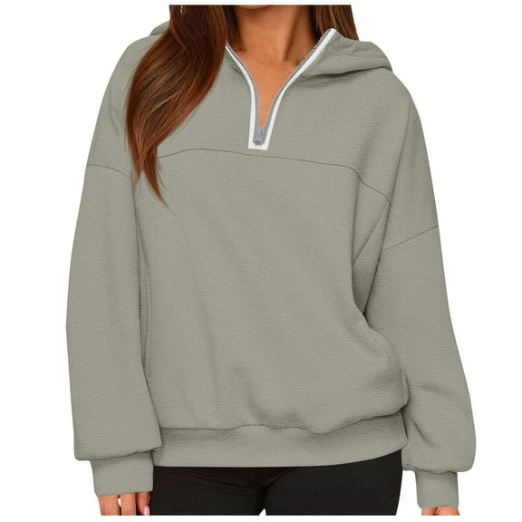 Women's Fashion Hoodies Sevevn Womens Long Sleeve Hoodie Half Zip Pockets Hooded Sweatshirt Fall Fashion Outfits