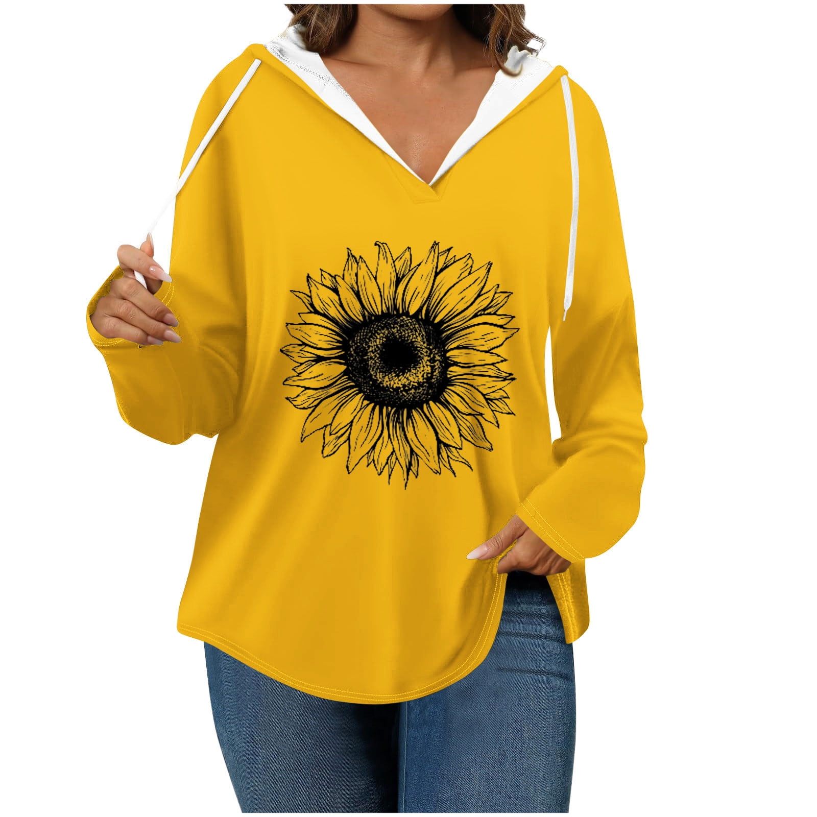 Women's Fashion Hoodies Sunflower Graphic Hooded Casual Long