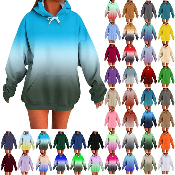 Women's Fashion Hoodies & Sweatshirts Casual Long Sleeve Hooded Sweatshirts Loose Comfy Trendy Pullover Tops with Pockets Round Neck Long Sleeved Top Loose Hooded Sweatshirts B Sky Blue L