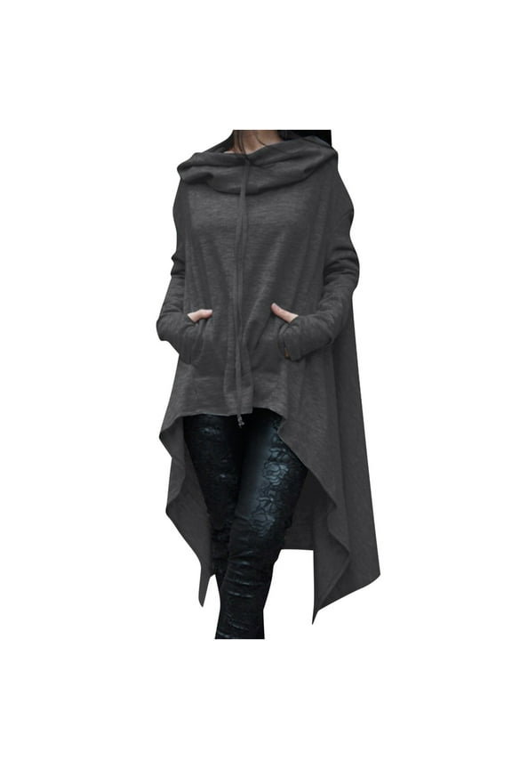 Women's Fashion Hoodies Sweatshirts Cowl Neck Hi-Low Hem Pullover Oversize Long Asymmetric Sweater Top with Pocket