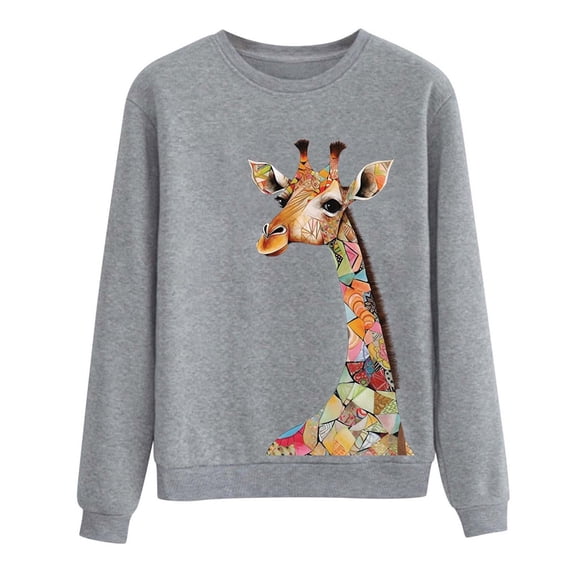 Women's Fashion Hoodies & Sweatshirts Giraffe Printing Drop Shoulder Pullover Top for Women