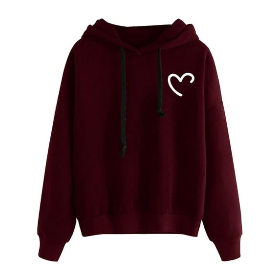 Women's Fashion Hoodies & Sweatshirts Long Hoodies Sweatshirts Casual Print Wine Xxl
