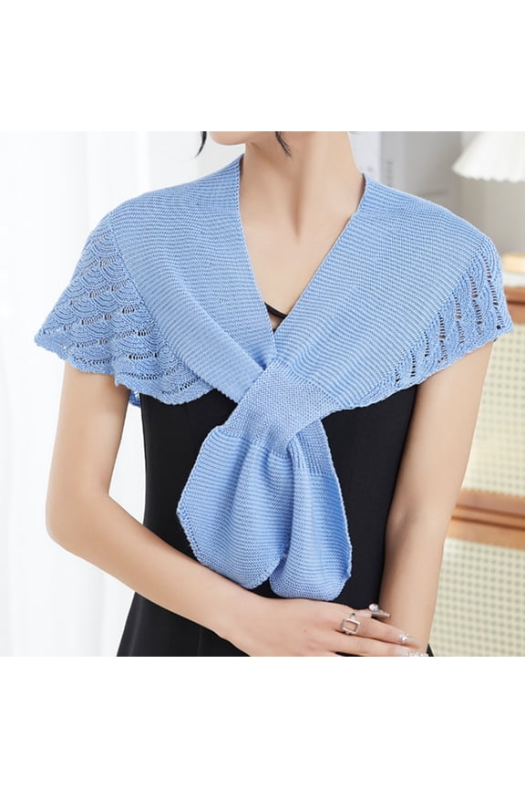 Women's Fashion Ice Silk Shawl Elegant Fish Tail Pattern Cape For Air Conditioning Room Light Blue