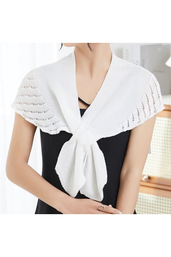 Women's Fashion Ice Silk Shawl Elegant Fish Tail Pattern Cape For Air Conditioning Room White