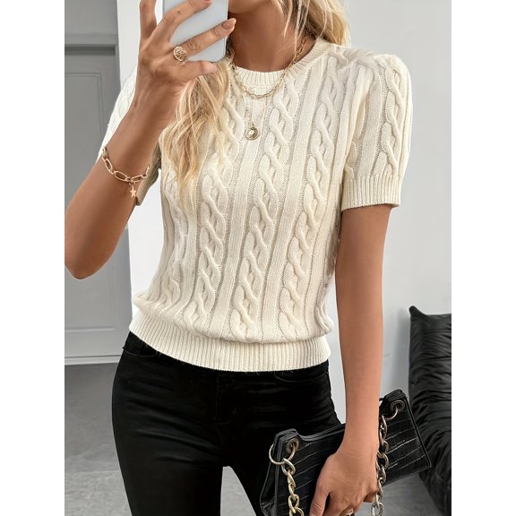 Women's Fashion Inspiration Twisted Rope Decorative Round-Neck Sweater