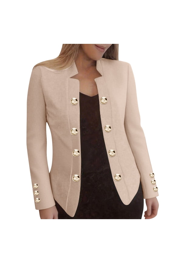 Women's Fashion Jackets Casual Solid Color Button Thin Coat Long Sleeve Turtleneck Cardigan Outwear Jacket Khaki L