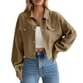 thumbnail image 1 of Women's Fashion Jackets Cropped Button Corduroy Jacket Casual Long Sleeve Turndown Collar Coat with Chest Pockets Yellow L, 1 of 5