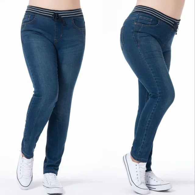 Women‘s Fashion Jeans Elastic Waist Jeans Woman High Waist Classic ...