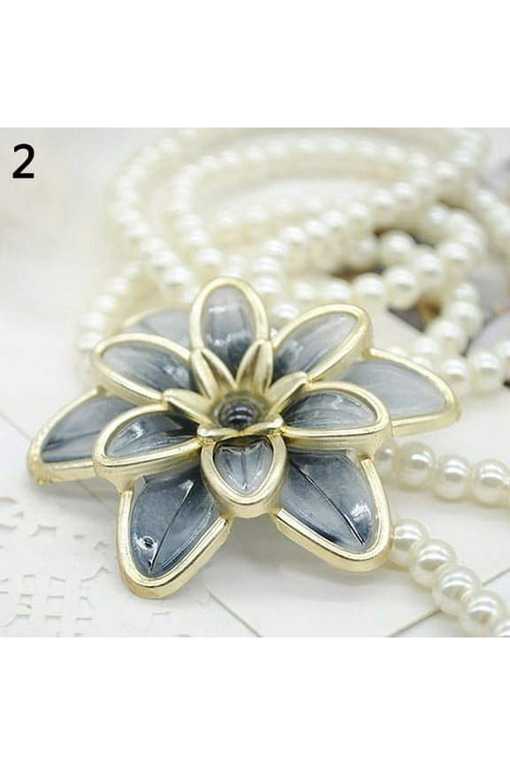 Women's Fashion Jewelry Flower Pendant Faux Pearl Tassels Necklace Sweater Chain