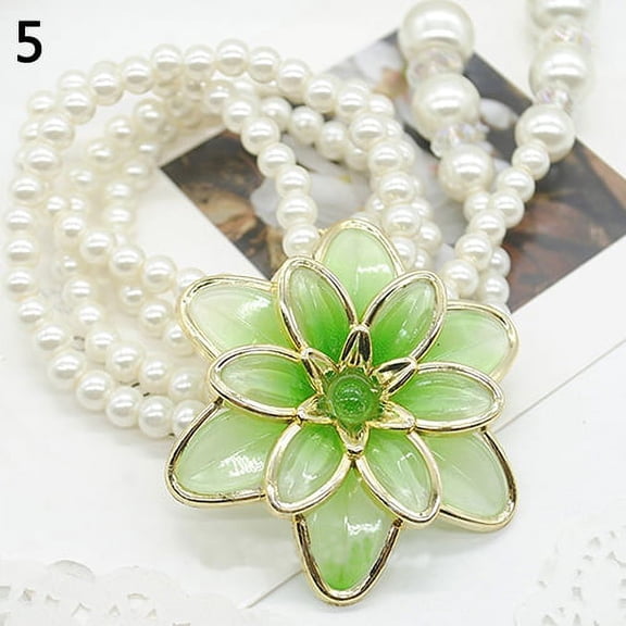 Women's Fashion Jewelry Flower Pendant Faux Pearl Tassels Necklace Sweater Chain